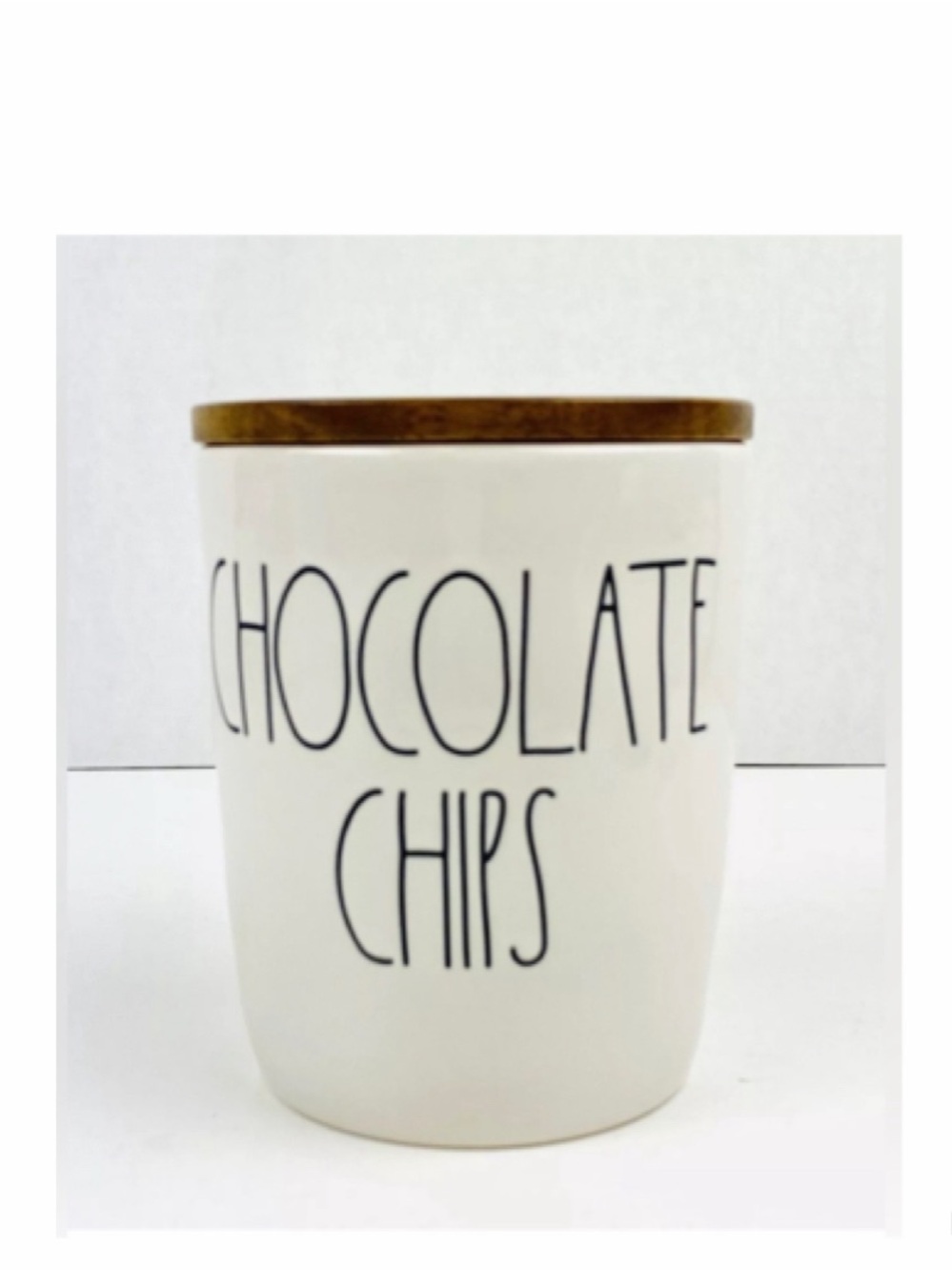 NEW Rae Dunn Chocolate Chips Cellar Mini Canister With Wooden Top Lid Farmhouse